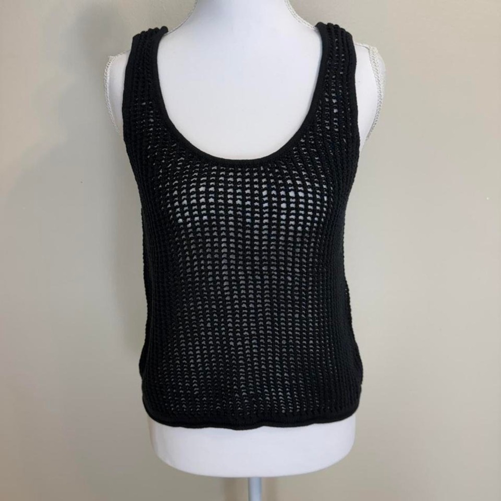 Future Collective Black Open Knit Crochet Tank Top Women's Sz L